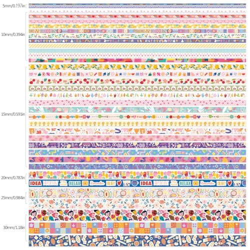 emmoolife 35 Rolls Washi Tape Set, Colorful Cute Floral Writable Decorative Tapes for Scrapbooking and Bullet Journaling, Junk Journal Supplies, DIY Planner Art, 5-30mm Wide 9.84ft Long/Roll - style: Colorful Dream
