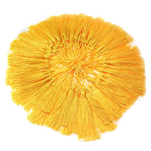 VAPKER 100 Pieces Yellow Tassels 13cm/5-Inch Silky Handmade Soft Tassels Floss Bookmark Tassels with 2-Inch Cord Loop for Jewelry Making, DIY Projects, Bookmarks - color: E:yellow