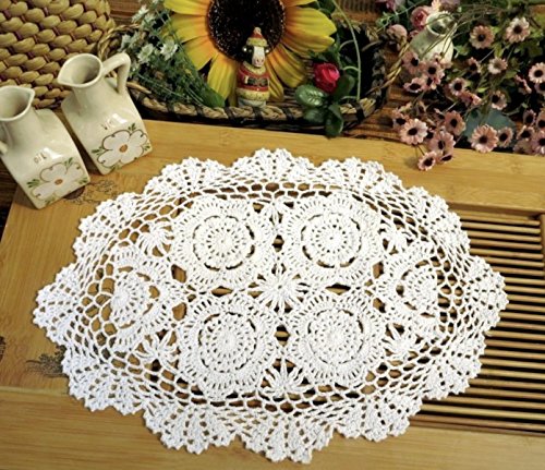 Phantomon Handmade Crochet Cotton Lace Placemats Doilies Cloth Crochet Coasters, Pack of 4, Oval Shape, White, 12 x 17 inch (White) - color: White