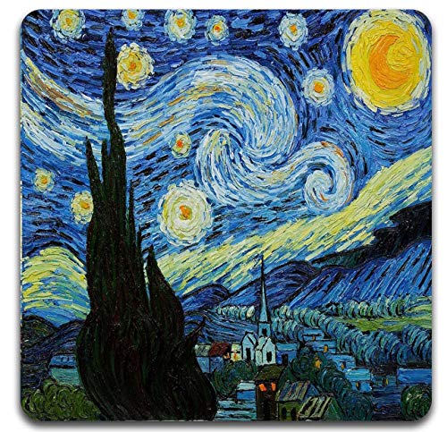 Van Gogh Style Watercolor Painting Square Coaster Set of 4 - color: Van Gogh Style Watercolor Painting
