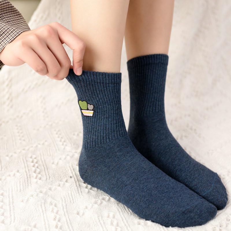 Fruit Socks Cute Socks for Women Crew Socks Cotton Embroidered Banana Avocado Strawberry 4-6pairs - color: C
