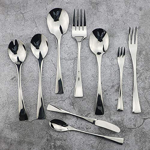 JASHII 18/10 Stainless Steel 4 Piece Mirror Polished Silver Fish Fork Silverware Server Utensil Set - color: Fish Fork