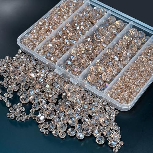 800Pcs 4/6/8/10mm Crystal Glass Beads for Jewelry Making Beads for Bracelets Necklace Pendants Making Supplies(Silver Champagne) - color: Silver champagne, size: 4/6/8/10mm 800pcs