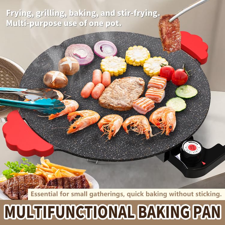 16" Indoor Grills Electric Smokeless, Includes 4 Barbecue Tools, 3 Cleaning Towels, Drip Tray, Suitable for Teppanyaki and Grilling