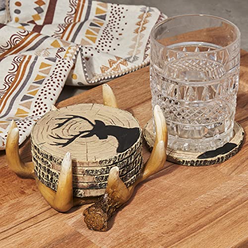 Deer Antlers Coaster Set of 6 – Handcrafted Deer Antler Decor and Man Cave Gifts for Men - 6 Full Size Deer Antlers Coasters for Man Cave Décor - style: Deer Coasters