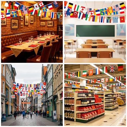 MARFOREVER 105 Ft World Flags Bunting Banner 100 Countries String Flags
