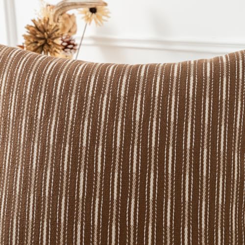 Kevin Textile Pack of 2 Farmhouse Decorative Throw Pillow Covers Boho Woven Texture Burlap Linen Cushion Cover Striped Pillowcase, Brown 12 x 20 inches 30 x 50 cm - color: A-brown, size: 20" x 12" (Pack of 2)