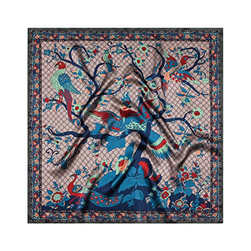 100% Mulberry Silk Scarf - 25.6" Square Neckerchief & Headscarf Gift Packed - color: Bird Tree