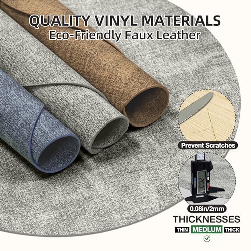 Placemats Set of 6, 15 Inch Round Faux Leather Place Mats - color: R-grey