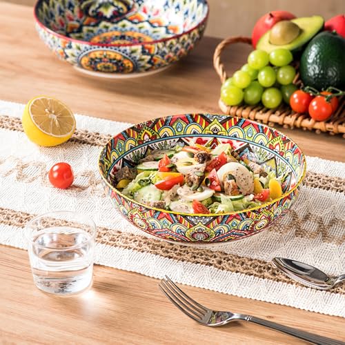 Henten Home Ceramic 50 oz Pasta Bowls, Shallow Soup Bowl Set of 2 - color: Set A