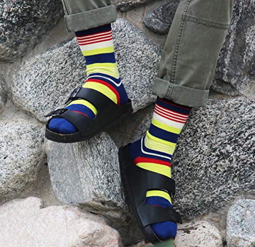 Men's Mid-calf Dress Socks in Comfortable Strechy Colorful Printed Premium Cotton, 3 Pairs Packed - color: Colorful Stripes