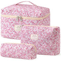 HBselect Quilted Makeup Bag, 3Pcs Cotton Large Travel Makeup Bags Organizer - color: A-3PCS-Floral 20