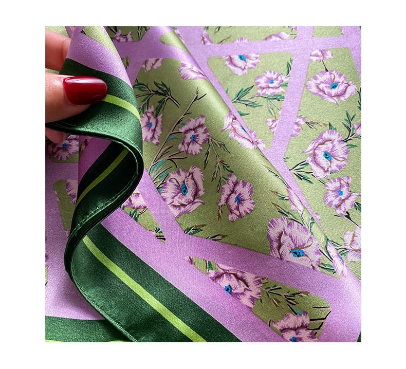 100% Mulberry Silk Scarfs Small Square Scarf 21"x21" Neck Scarf for Women - color: 23-pink+green