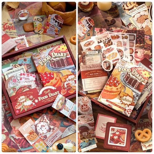 Scrapbooking Supplies Kit, Vintage Junk Journal Supplies,Cute Scrapbook Kit - color: Food Diary
