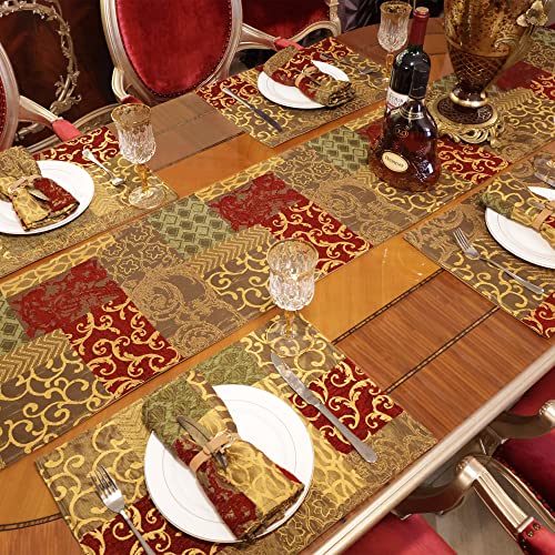 Loom and Mill Damask Patchwork Table Placemats Set of 4, Red Gold, 12x18in - color: Red Gold, size: 4 Piece-12x18 inch