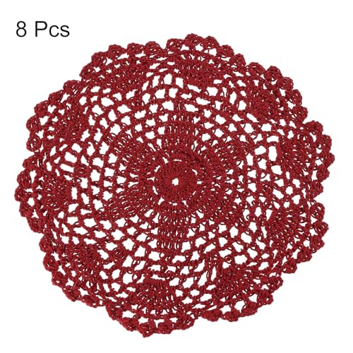 uxcell Crochet Doilies, 8Pcs 8" - Handmade Crochet Cotton Coaster, Round Lace Placemats with Floral Patterns for Wedding Party Decoration (Claret) - color: Claret