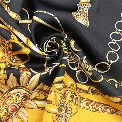 YOUR SMILE Silk Feeling Scarf Women's Fashion Pattern & Solid Color Large Square Satin Headscarf - color: 325