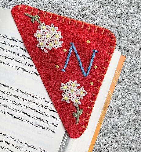 Personalized Hand Embroidered Corner Bookmark, Cute Flower Book Mark, Hand Stitch Gift for Women Book Lovers by HNQCPCVU (N, RED) - color: Red, size: N