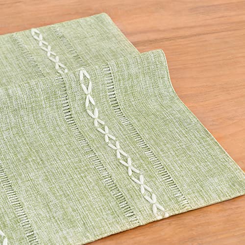 Wracra Cotton Linen Place Mats, Sage Green Embroidered Placemats Set of 8 - color: Hemstitched Sage Green, size: Placemats(Set of 8)