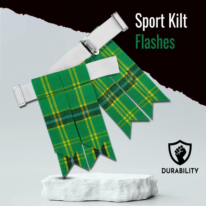 Kilt Flashes for Men with Heavy Buckle Adjusters, Plain & Tartan Kilt Sock Flashes. - color: American Green