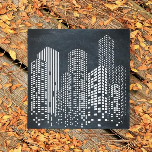FINGERINSPIRE Skyscraper Stencil with Paint Brush 11.8x11.8inch Reusable City Buildings Drawing Template Tall Buildings Stencil Large Modern Cityscape Template for DIY Crafts Furniture Wall Decor - style: Skyscraper