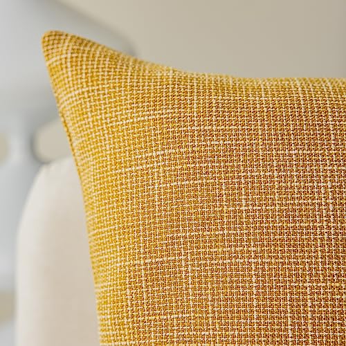 Kevin Textile Throw Cushion Cover Faux Linen Home Decorative Hand Made Pillow Cases for Sofa Use, 16"x16"(2 Pieces, Honey Yellow) - color: Honey Yellow, size: 16" x 16" (Pack of 2)