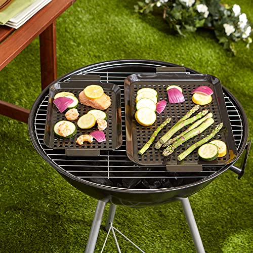 RSVP International Porcelain Coated Steel BBQ Grill Tray/Pan, Outdoor Barbeque Grilling Accessories for Cooking Fish & Vegetables, Dishwasher Safe, Small, 13x7.25/Medium, 16.75x10" - size: Small, 13x7.25"/Medium, 16.75x10"