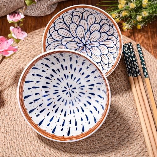 Porcelain Rice Bowl with Chopsticks Set of 2, 4.5'' Bohemian Sushi Bowls - style: TH4