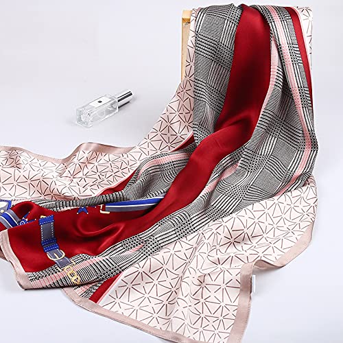 ANDANTINO 100% Silk Long Scarf-Women Large Oblong Shawls with Gift Packed - color: Chains-red