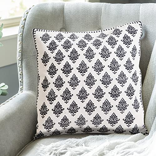 20x20 Inches Floral Cotton Throw Pillow Covers for Home Decor | Traditional Boho Cushion Covers for Throw Pillows | Perfect for Living Room Couch & Bedroom Decorations | White/Black - color: White/Black