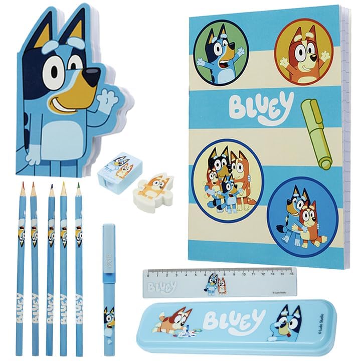 Bluey Stationery Set for Kids with Notebooks and Pencil Case Tin with Colouring Pencils Ballpoint Pen Preschool School Supplies Gifts for Kids