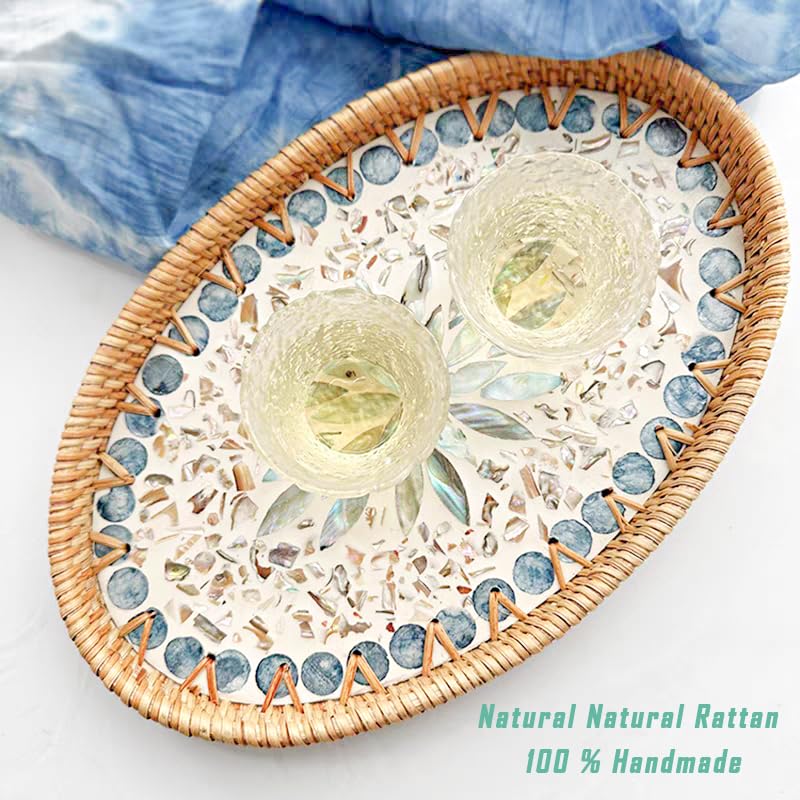 13" Decor Tray for Coffee Table Mother of Pearl Inlay Ottoman Serving Tray