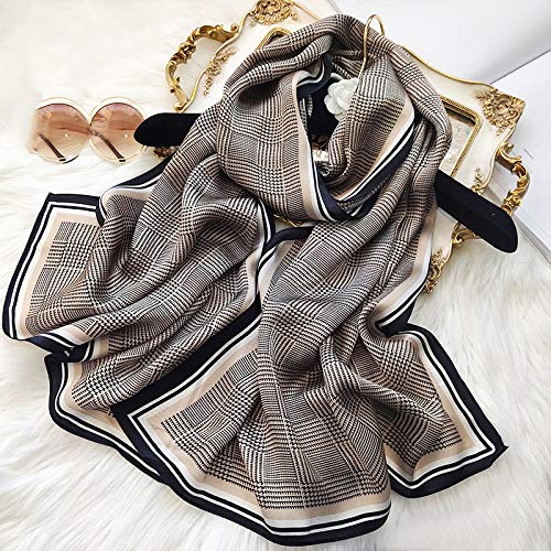 ANDANTINO 100% Silk Long Scarf-Women Large Oblong Shawls with Gift Packed - color: Check-earth Tone