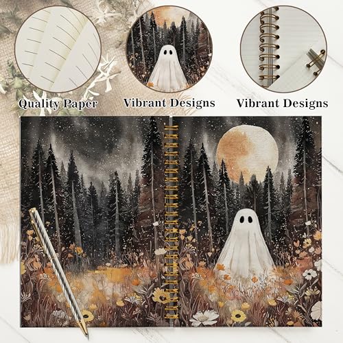 Notebook Journal for Women - A5 Spiral Notebook with Ghost in forest Design, Vintage Dark Romantic Ghost Wildflowers, Gothic Office & School Supplies, Unique Gifts for Women Birthday, Christmas (Wildflowers&Ghost) - color: Wildflowers&Ghost