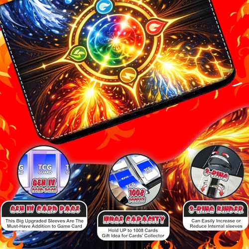 1008 Cards 9 Pocket Trading Card Binder, 3-Ring Trading Card Binder with 56 Page Removable Sleeves, High Storage Waterproof Trading Card Holder Collection Double Sided Card Album for MTG TCG Cards