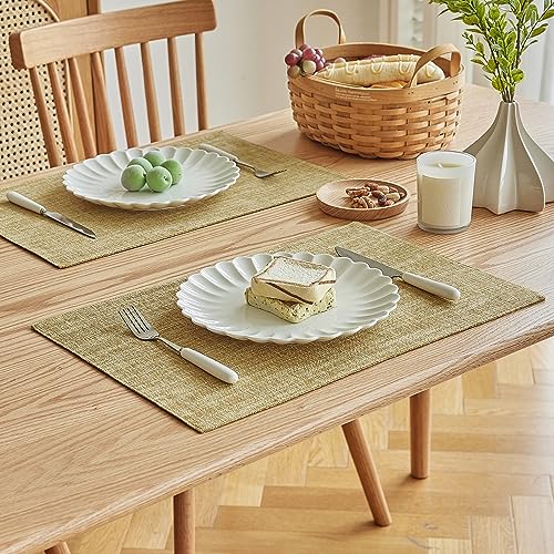 Softalker Faux Linen Cloth Placemats Set of 6-12 x 18 Inch, Khaki - color: Khaki, size: 6pc