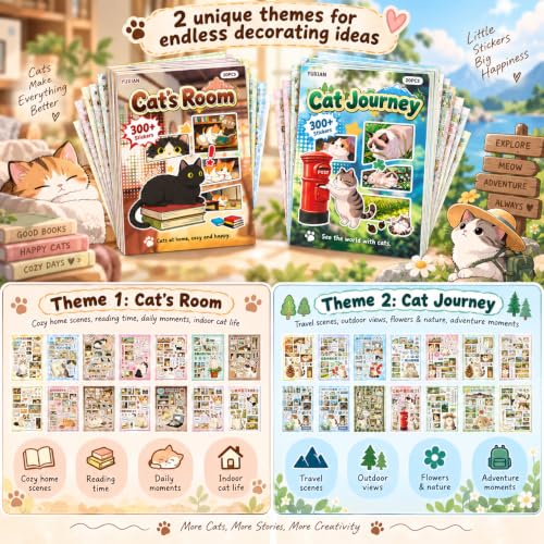 2 Pack Cat Sticker Books,Kawaii Stickers for Journaling & Scrapbooking(E+F) - color: E+f