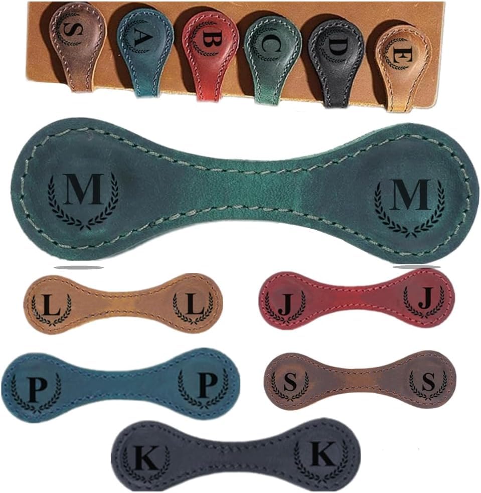 Personalized Magnetic Leather Bookmark, 26 Letter Initial Bookmarks, Multi-Functional for Women, Teachers, Book Lovers (M, Green) - color: Green, size: M
