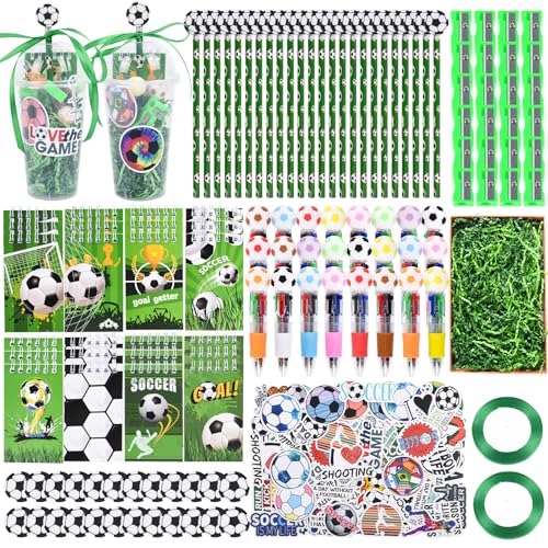 LiYiQ 24 Set 247 Pcs Soccer Party Supplies Return Gifts for Party, Student Stationery Gifts from Teacher Rewards Prizes, Pencil Erasers Notebooks Stickers for Soccer Classroom Birthday - style: Soccer