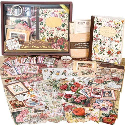 Scrapbook Supplies Kit, Cottagecore Aesthetic Junk Journal Scrapbook Kit - color: Letter from Flowers