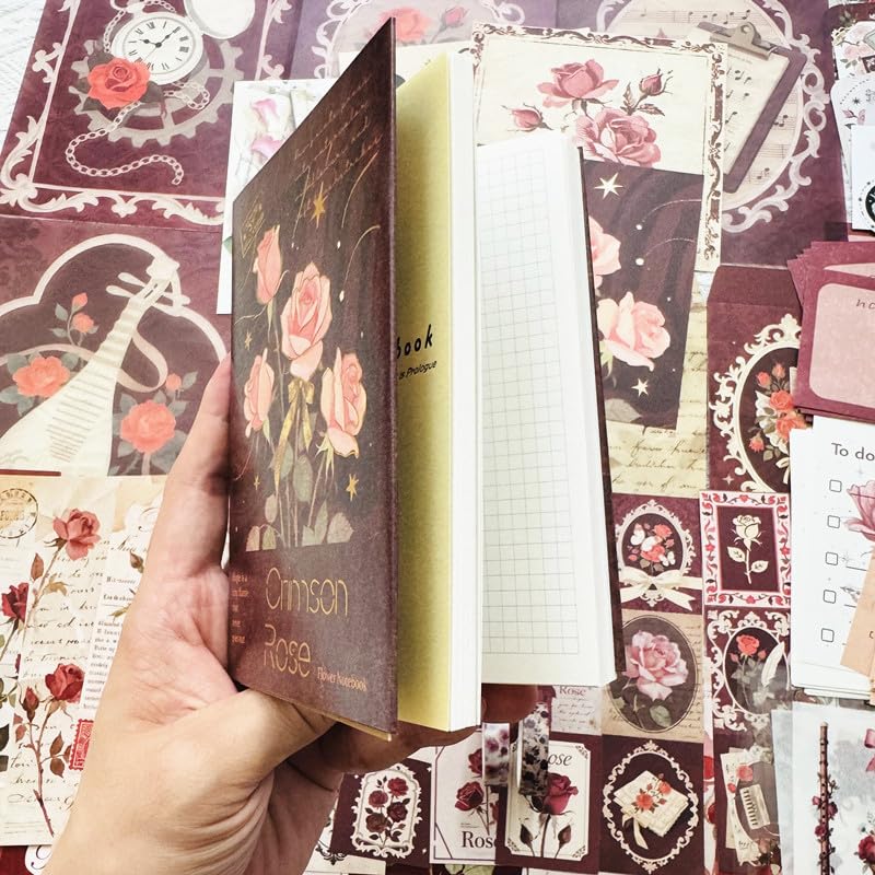 Rose Botanical Bullet Junk Journal Kit, Red Aesthetic Scrapbooking Supplies