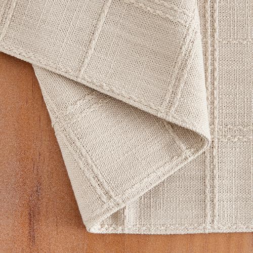 ZeeMart Linen Checked Farmhouse Placemats Set of 6, Neutral Beige 13x19in - color: Beige, size: Set of 6