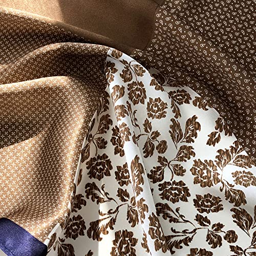 FEIBOON Mulberry Silk Scarf 21"x21" Small Square Scarfs for Women - color: Coffee White