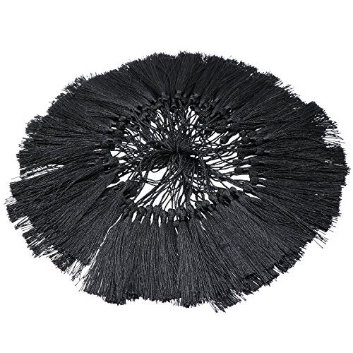 VAPKER 100 Black Silky Tassels 13cm/5-Inch with 2-Inch Cord Loop for Jewelry Making, DIY Projects, Bookmarks - color: B:black