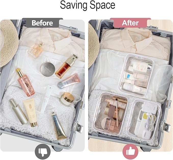 PACKISM Clear Makeup Bag for Travel - TSA Approved Toiletry Bag, 2 White - color: 2 Active B White, size: Mixed Size Series (1 Medium + 1 Large)
