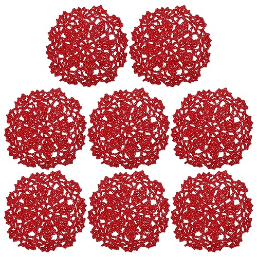 uxcell Fabric Coasters, 8pcs 4" - Cotton Woven Crochet Doilies, Lace Embroidery Cup Mat with Floral Pattern for Wedding Party Decoration (Red) - color: Red