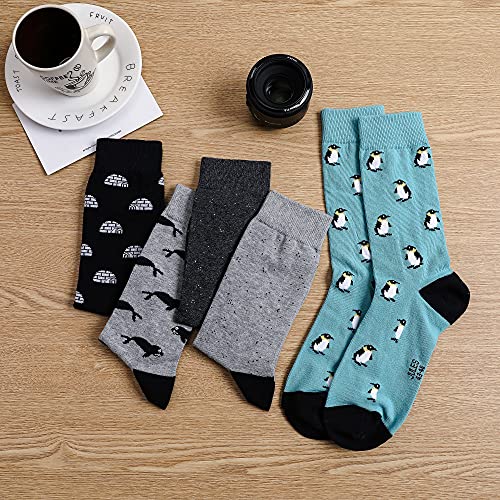 Mens Dress Socks, 5 Pair Combed Cotton Colorful Patterned Funny Crew Socks for Men Comfort - color: Sky Blue