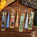 icceemee 4 Pieces of Gold Hollow Bookmarks with Tassels, Featuring Van Gogh and Monet Oil Painting Themes Perfect for Book Lovers, Writers, Readers, Children, Teenagers, Men, Women, and Adults - style: Oil Painting Theme Set of 4