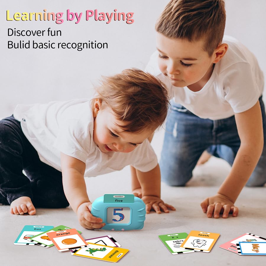 Eaever Spanish English Bilingual Learning Toys, ABC Talking Flash Cards with 520 Words, Gift for 3 4 5 6 Year Old, Blue - color: Blue, size: Bilingual Version(abc+123-520 Words)
