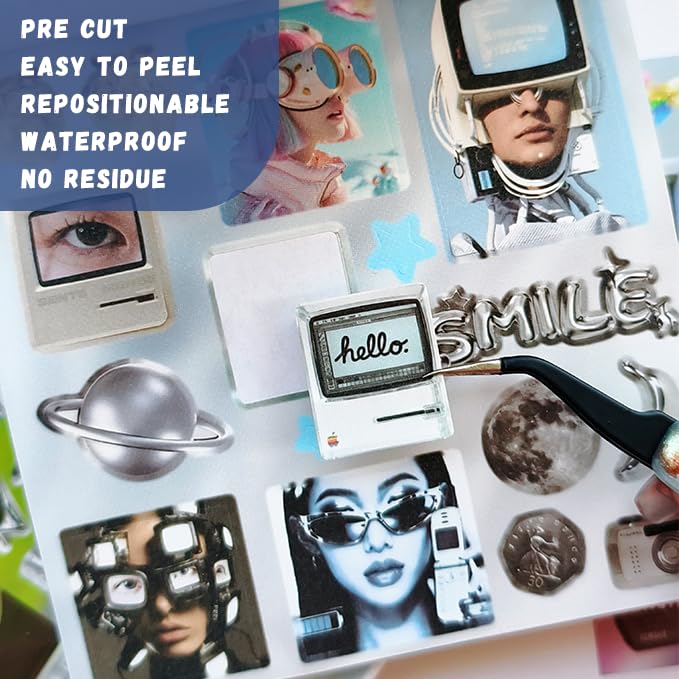 Y2K Sticker Book for Journaling, Cybercore Scrapbooking Decor - color: Retro Nebula